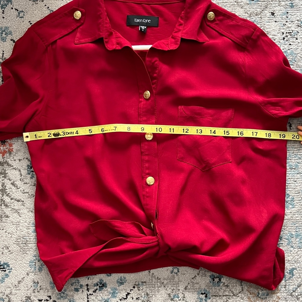 Karen Kane Red Button-Up Tie Front Blouse - Picture 8 of 14